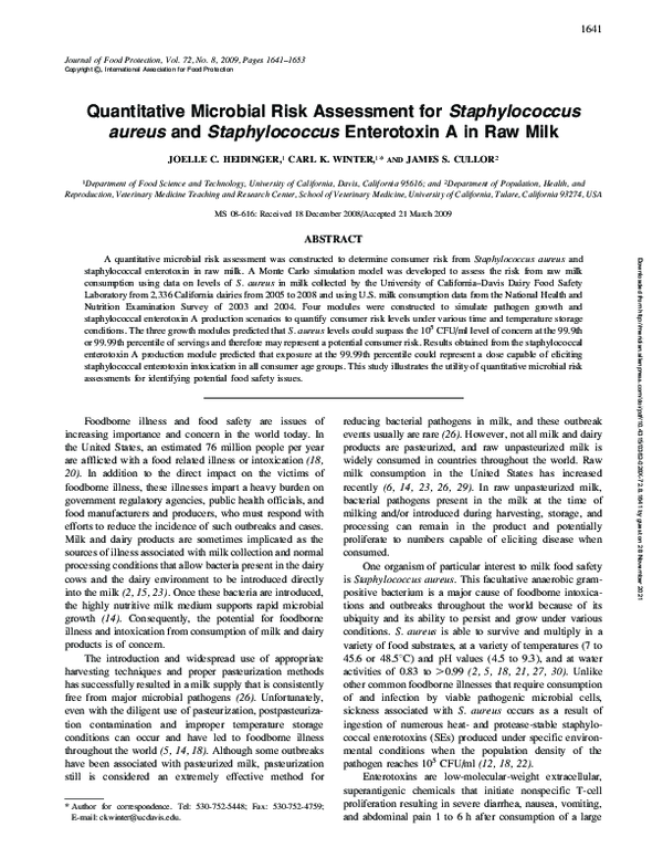 (PDF) Quantitative microbial risk assessment for Staphylococcus aureus ...