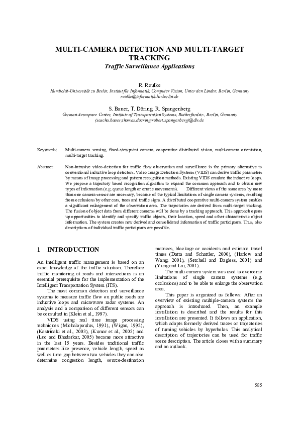 (PDF) Multi-camera detection and multi-target tracking