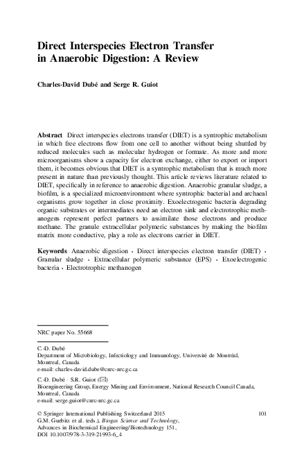 (PDF) Direct Interspecies Electron Transfer in Anaerobic Digestion: A ...