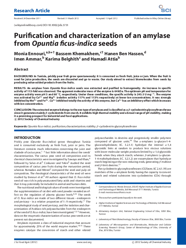 (PDF) Purification and characterization of an amylase from Opuntiaficus ...