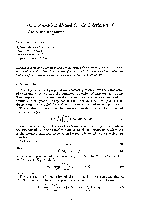 (PDF) On a numerical method for the calculation of transient responses