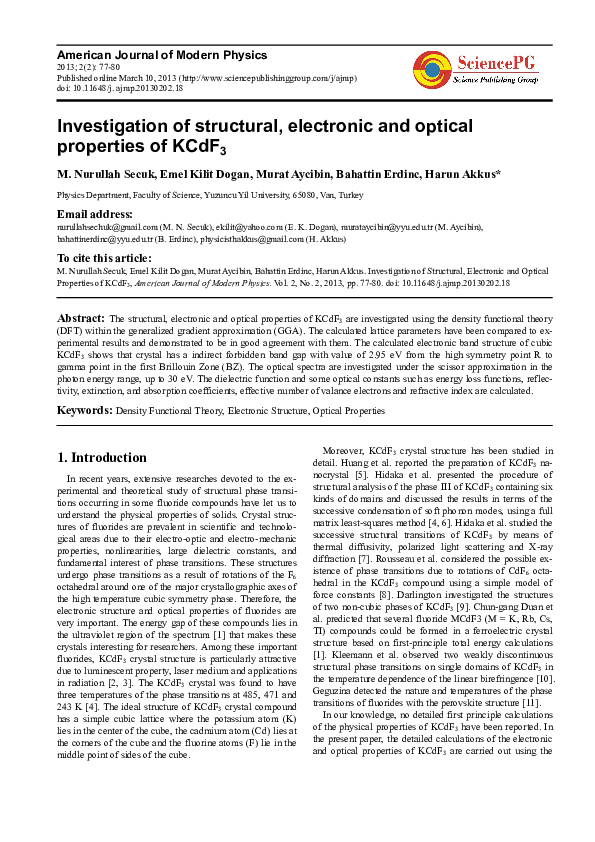 (PDF) Investigation of Structural, Electronic and Optical Properties of ...