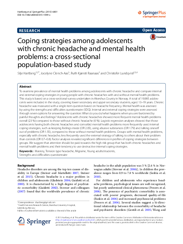 (PDF) Coping strategies among adolescents with chronic headache and ...