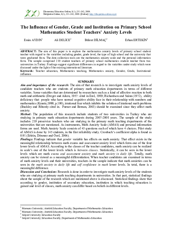 (PDF) The Influence of Gender, Grade and Institution on Primary School ...