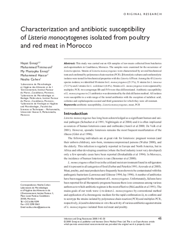(PDF) Characterization and antibiotic susceptibility of Listeria ...