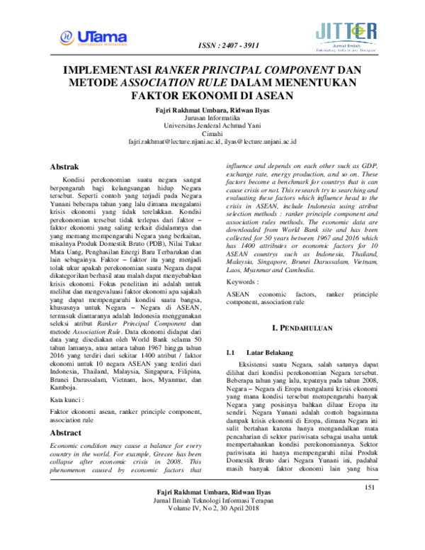 (PDF) Implementasi Ranker Principal Component Dan Metode Association ...