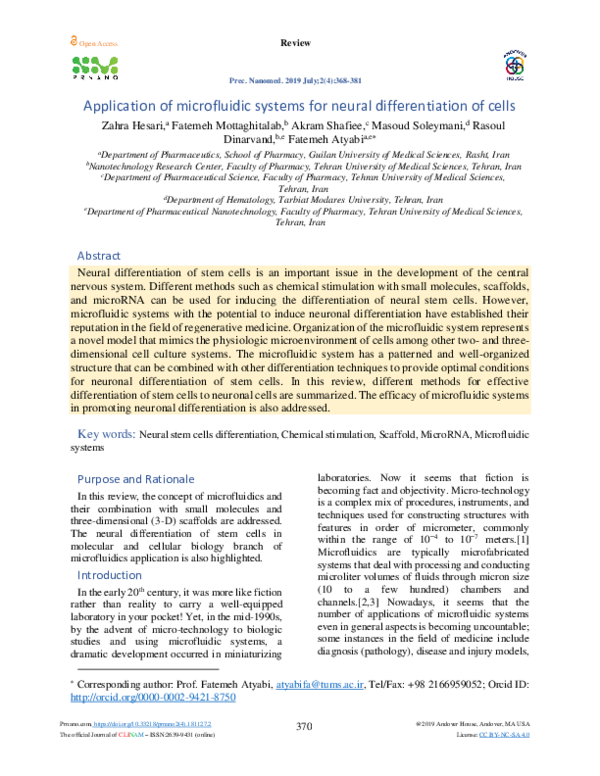 (PDF) Application of microfluidic systems for neural differentiation of ...