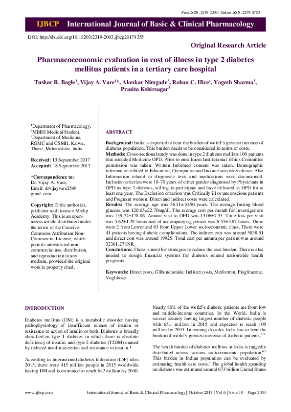 (PDF) Pharmacoeconomic evaluation in cost of illness in type 2 diabetes ...