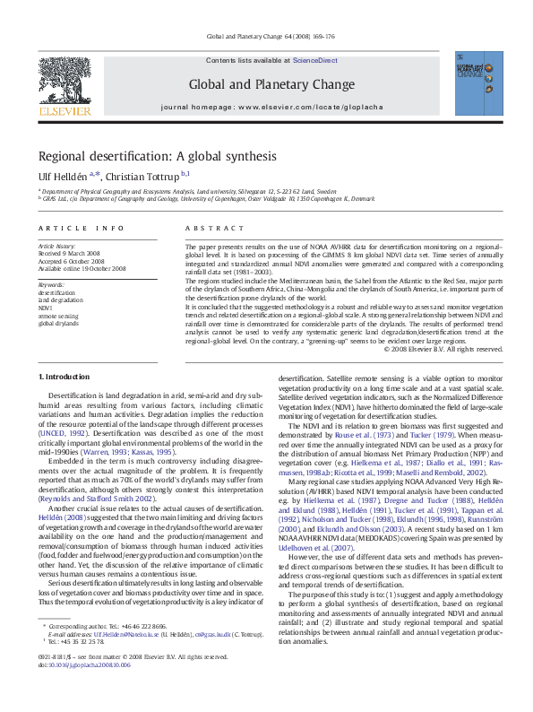 (PDF) Regional desertification: A global synthesis