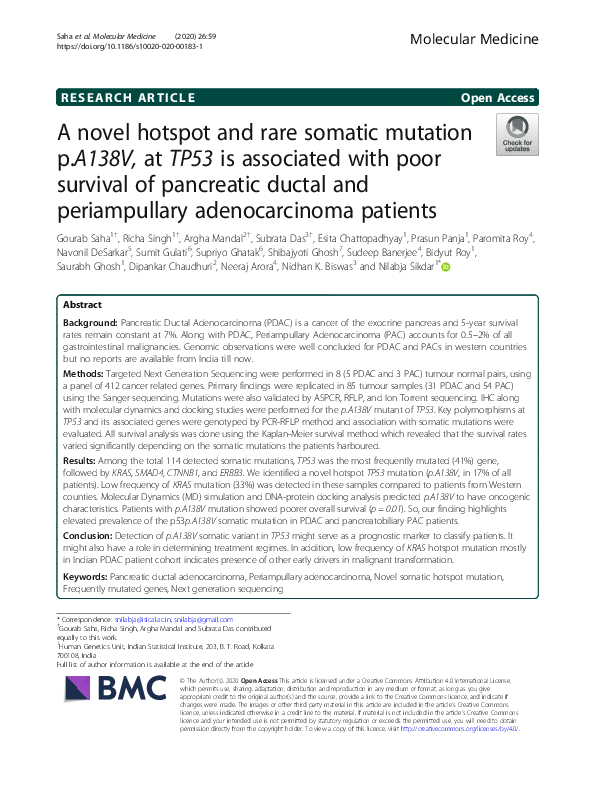(PDF) A novel hotspot and rare somatic mutation p.A138V, at TP53 is ...