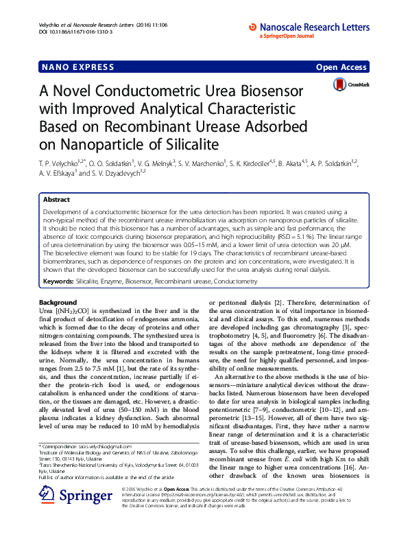 (PDF) A Novel Conductometric Urea Biosensor with Improved Analytical ...