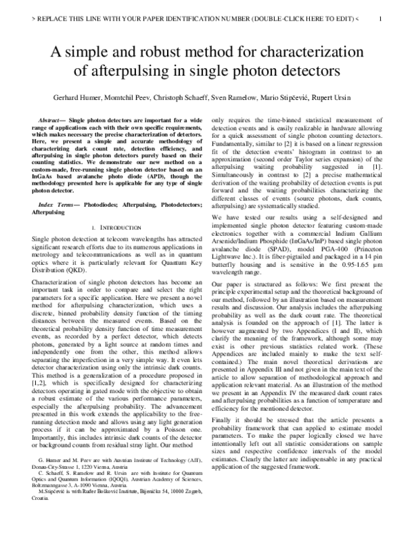 (PDF) A simple and robust method for estimating afterpulsing in single ...