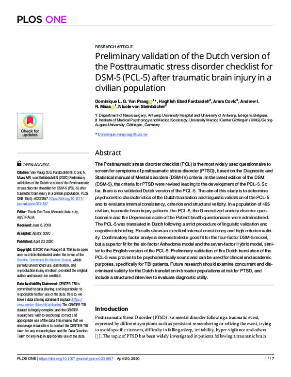 (PDF) Preliminary validation of the Dutch version of the Posttraumatic ...
