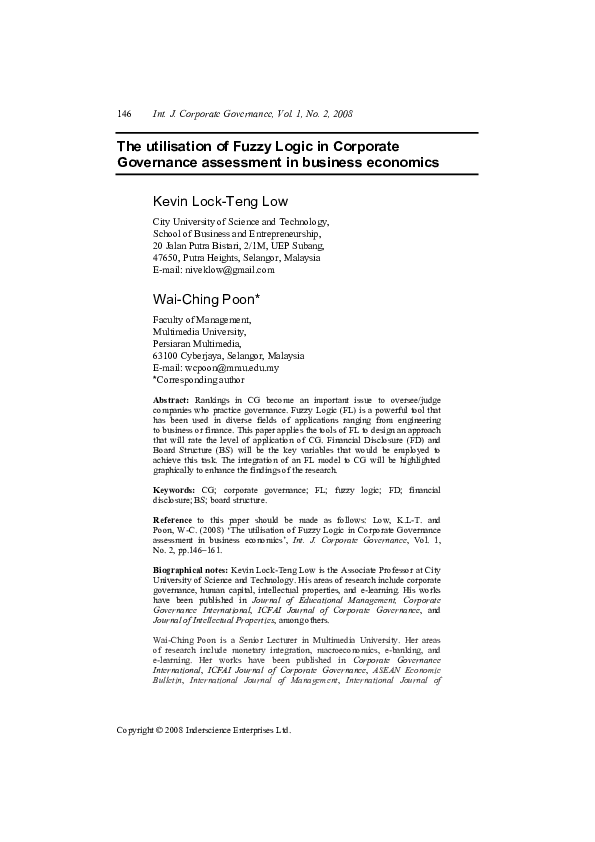 (PDF) The utilisation of Fuzzy Logic in Corporate Governance assessment ...