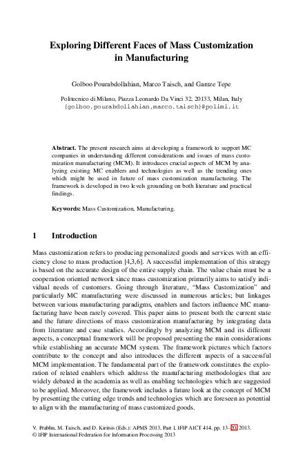 (PDF) Exploring Different Faces of Mass Customization in Manufacturing