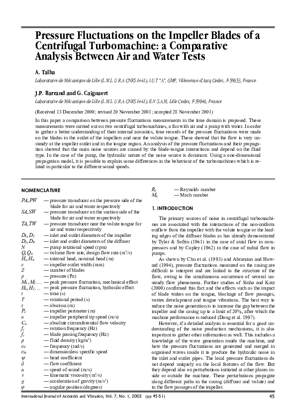 (PDF) Pressure Fluctuations on the Impeller Blades of a Centrifugal ...