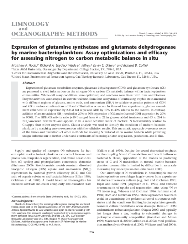 (PDF) Expression of glutamine synthase and glutamate dehydrogenase by ...