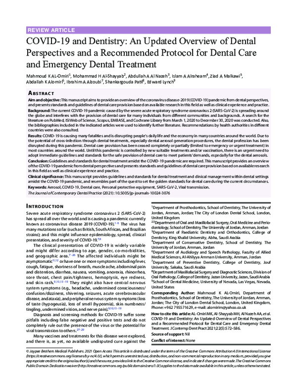 (PDF) COVID-19 and Dentistry: An Updated Overview of Dental ...