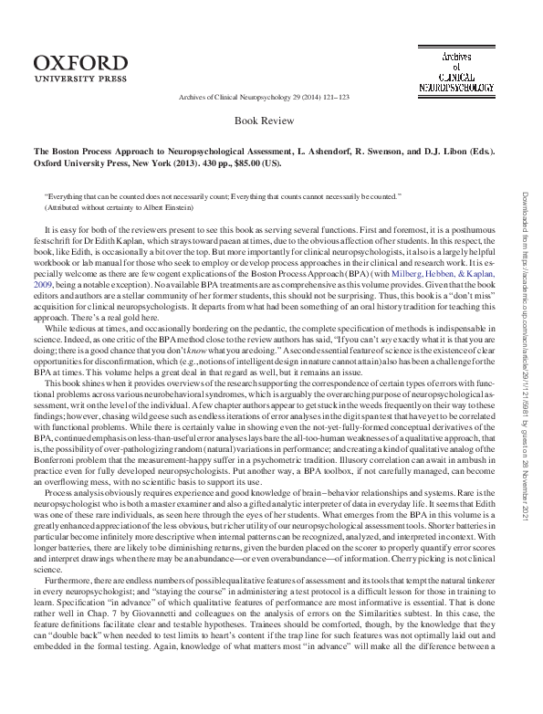(PDF) The Boston Process Approach to Neuropsychological Assessment