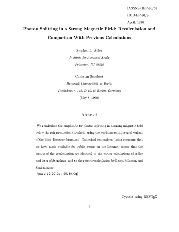 (PDF) Photon splitting in a strong magnetic field: Recalculation and ...
