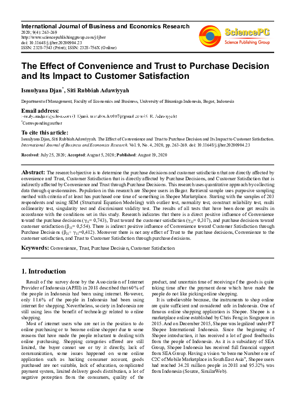 (PDF) The Effect of Convenience and Trust to Purchase Decision and Its ...