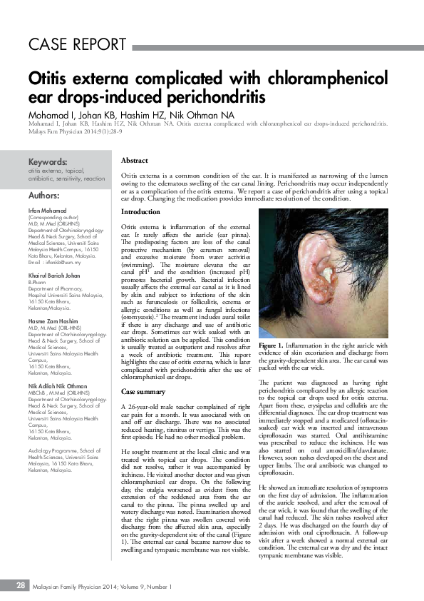 (PDF) Otitis externa complicated with chloramphenicol ear dropsinduced