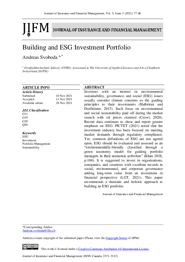 (PDF) Building and ESG Investment Portfolio