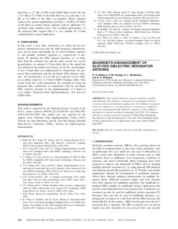 (PDF) Bandwidth enhancement of slot‐fed dielectric resonator antenna
