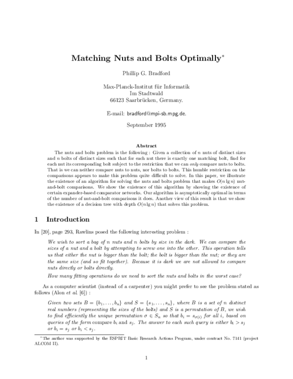 (PDF) Matching Nuts and Bolts Optimally Phillip Bradford Academia.edu