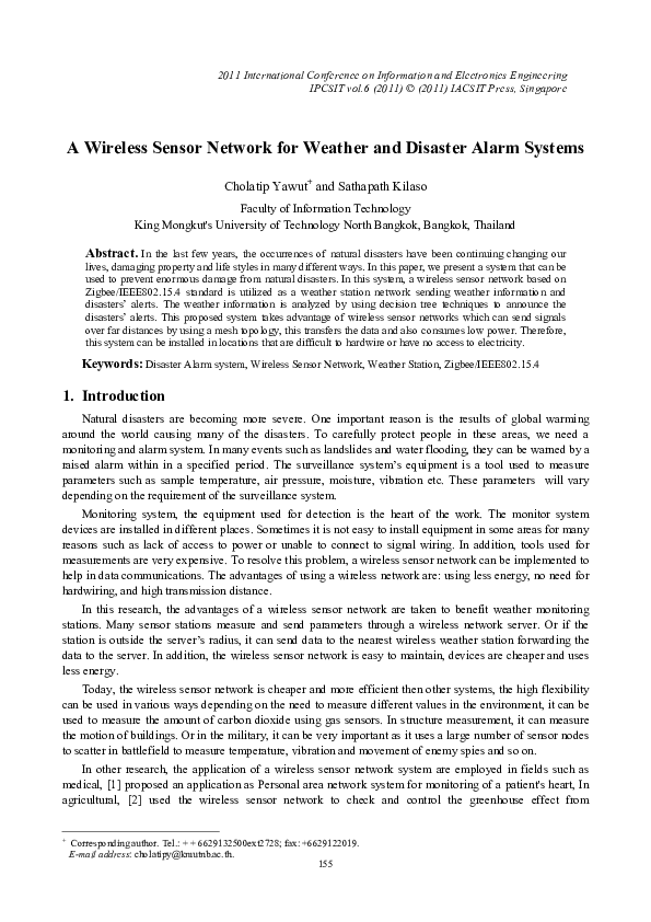 (PDF) A Wireless Sensor Network for Weather and Disaster Alarm Systems