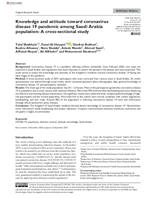 (PDF) Knowledge and attitude toward coronavirus disease 19 pandemic ...