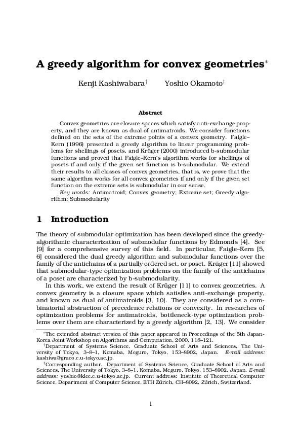 (PDF) A greedy algorithm for convex geometries