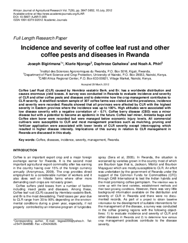 (PDF) Incidence and severity of coffee leaf rust and other coffee pests ...