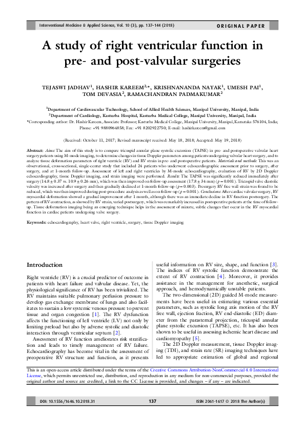 A study of right ventricular function in pre- and post-valvular surgeries