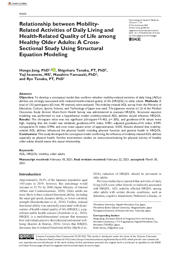 (PDF) Relationship between MobilityRelated Activities of Daily Living