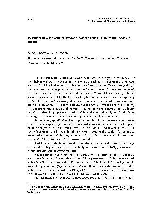 (PDF) Postnatal development of synaptic contact zones in the visual ...