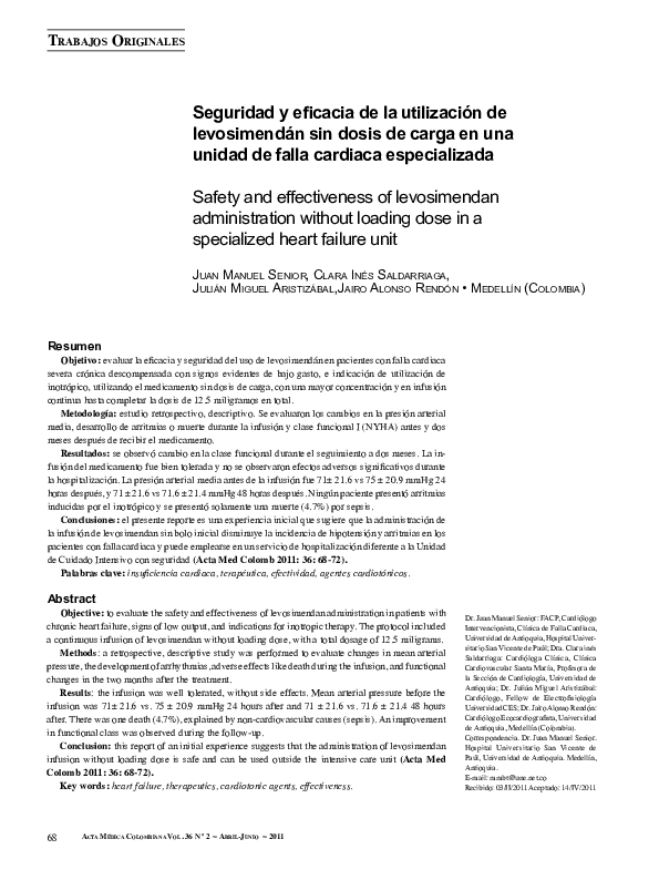 (PDF) Safety and effectiveness of levosimendan administration without ...