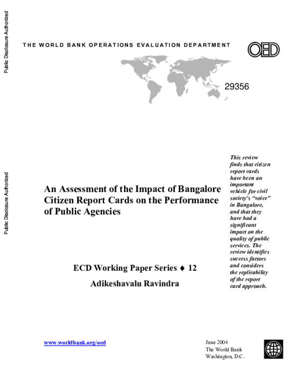 (PDF) An Assessment of the Impact of Bangalore Citizen Report Cards on ...