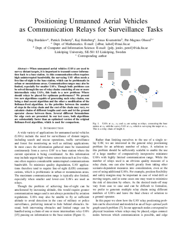 (PDF) Positioning unmanned aerial vehicles as communication relays for ...