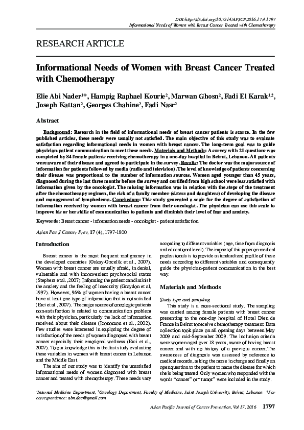 (PDF) Informational Needs of Women with Breast Cancer Treated with ...