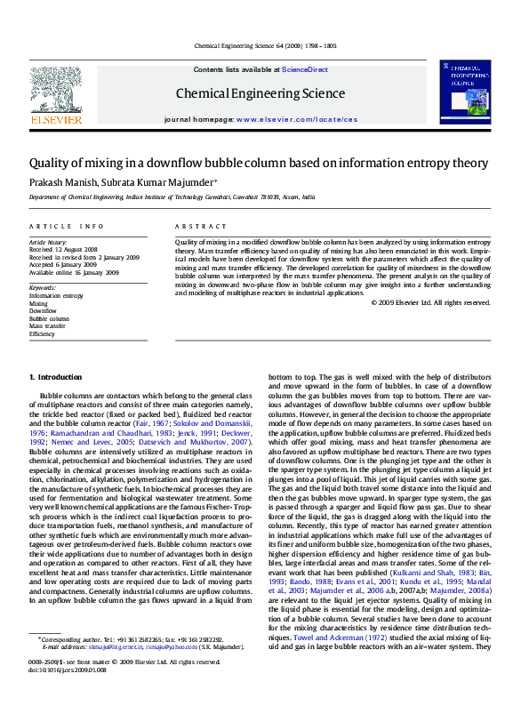 (PDF) Quality of mixing in a downflow bubble column based on ...