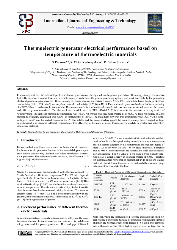 (PDF) Thermoelectric generator electrical performance based on ...