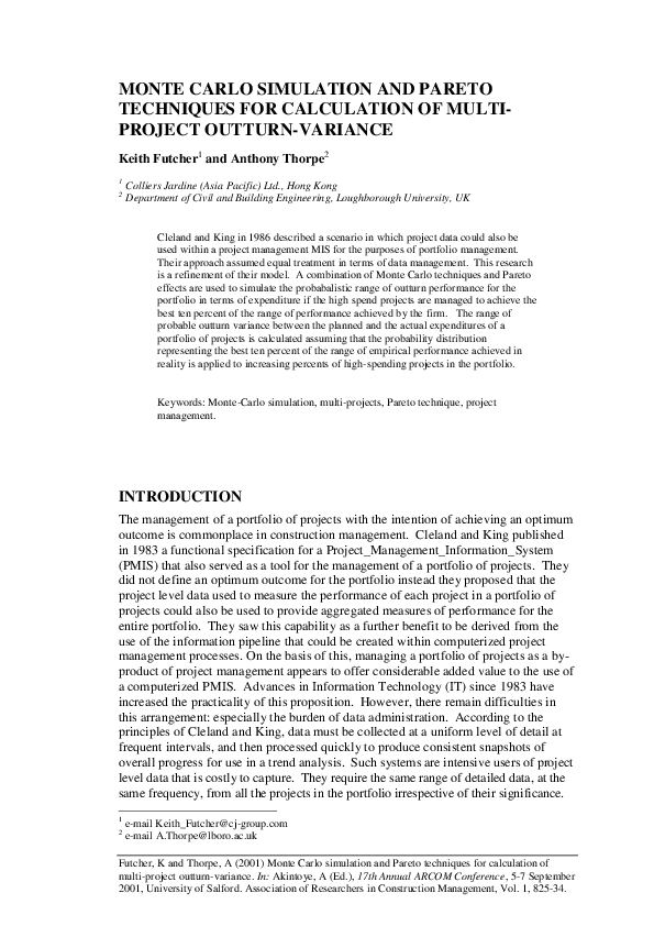(PDF) Monte Carlo Simulation and Pareto Techniques for Calculation of ...