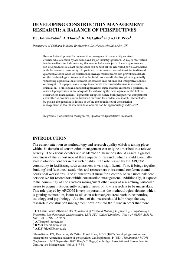 (PDF) Developing construction management research: A balance of ...