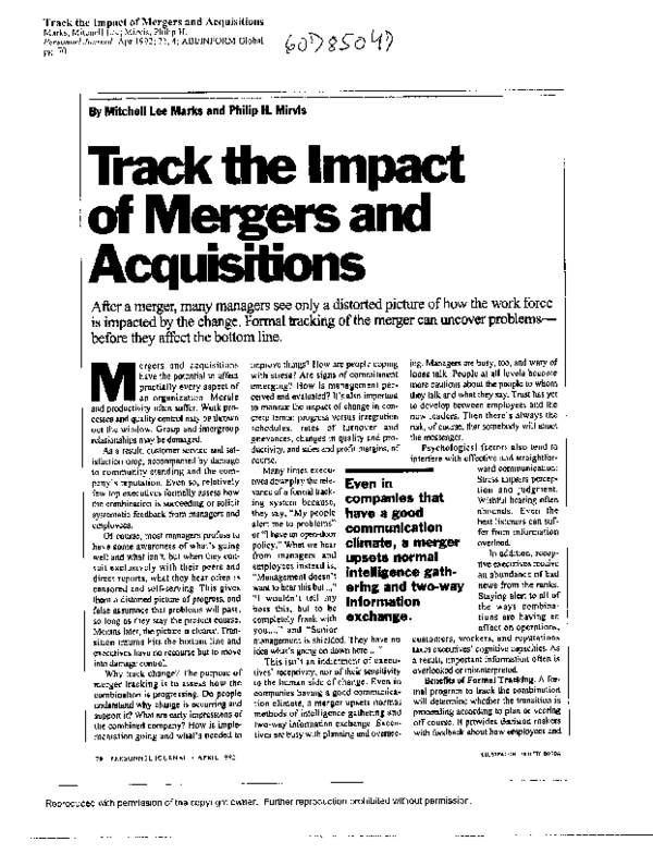 (PDF) Track the impact of mergers and acquisitions