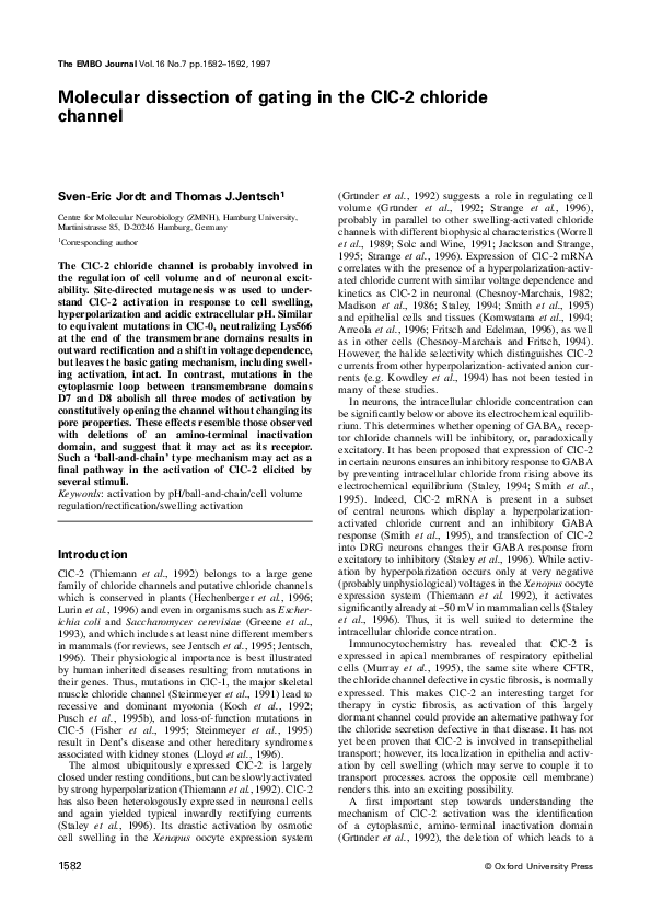 (PDF) Molecular dissection of gating in the ClC-2 chloride channel