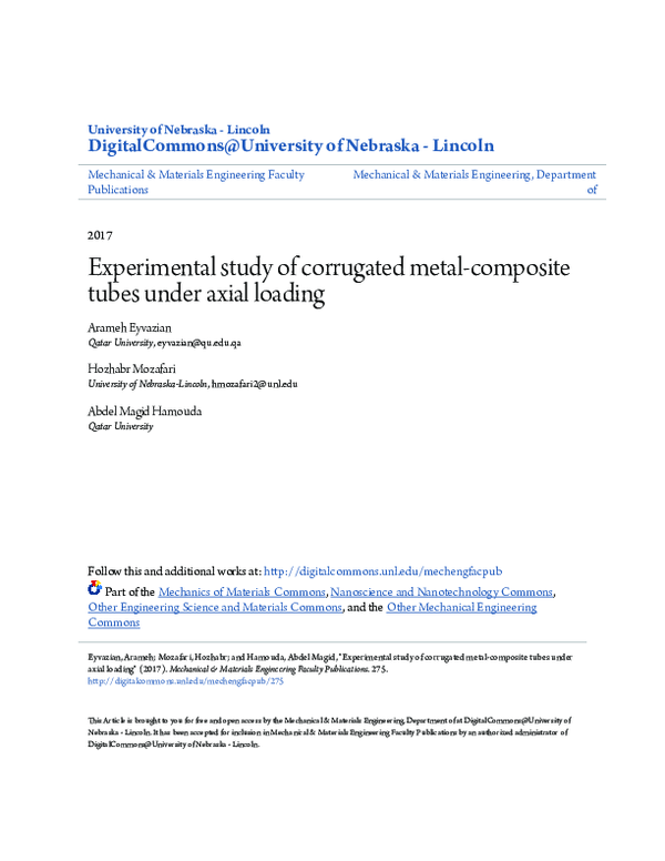 (PDF) Experimental Study of Corrugated Metal-composite Tubes under ...