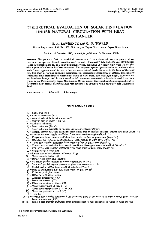 (PDF) Theoretical evaluation of solar distillation under natural ...