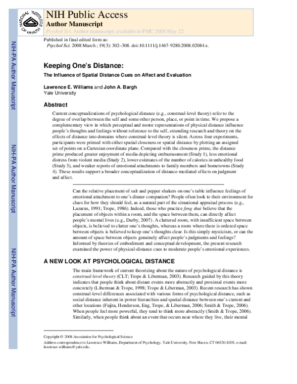 (PDF) Keeping One's Distance: The Influence of Spatial Distance Cues on ...