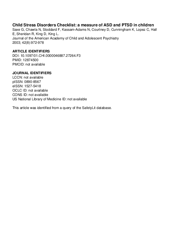 (PDF) Child Stress Disorders Checklist: A Measure of ASD and PTSD in ...